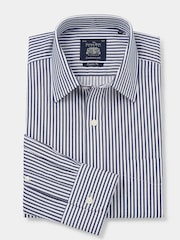 Savile Row Company Classic Fit Blue Stripe Non Iron Single Cuff 100% Cotton Shirt - Image 3 of 4