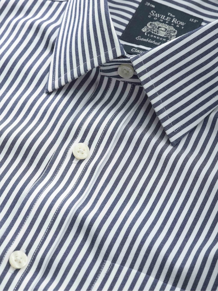 Savile Row Company Classic Fit Blue Stripe Non Iron Single Cuff 100% Cotton Shirt - Image 4 of 4