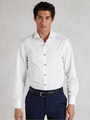 The Savile Row Company Slim Fit 100% Cotton Contrast Button Smart Casual White Shirt - Image 1 of 6