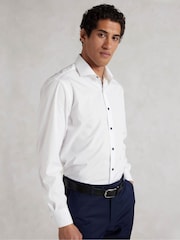 The Savile Row Company Slim Fit 100% Cotton Contrast Button Smart Casual White Shirt - Image 2 of 6