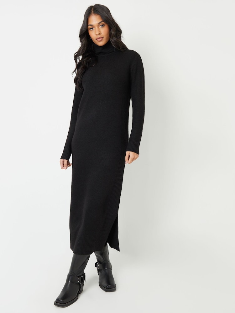 Threadbare Black Roll Neck Knitted Maxi Dress - Image 1 of 4