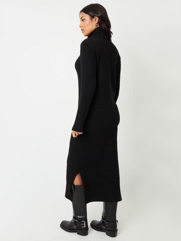 Threadbare Black Roll Neck Knitted Maxi Dress - Image 2 of 4