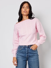 Threadbare Pink Slash Neck Cable Knit Jumper - Image 1 of 4