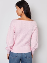 Threadbare Pink Slash Neck Cable Knit Jumper - Image 2 of 4