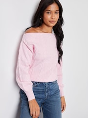 Threadbare Pink Slash Neck Cable Knit Jumper - Image 3 of 4