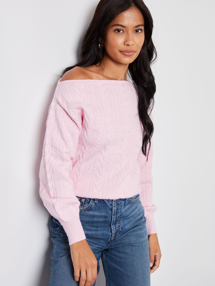 Threadbare Pink Slash Neck Cable Knit Jumper - Image 3 of 4