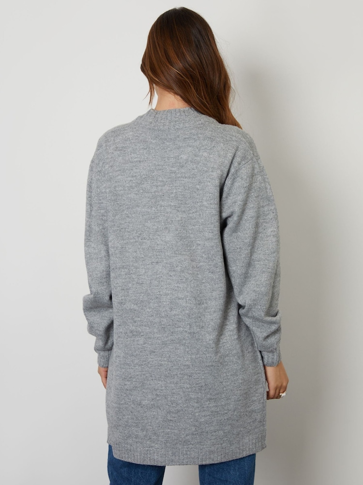 Threadbare Grey Longline Knitted Cardigan - Image 2 of 4