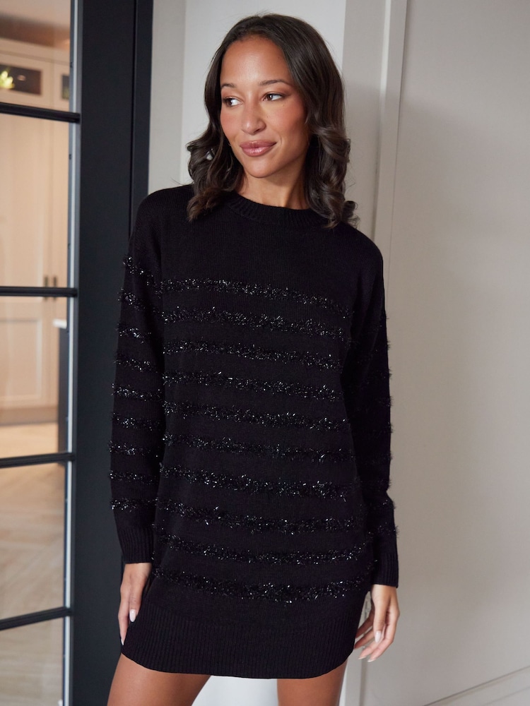 Threadbare Black Longline Stripe Knitted Jumper - Image 1 of 4