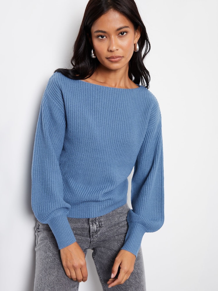 Threadbare Blue/ Black Slash Neck Knitted Jumper 2 Pack - Image 2 of 3
