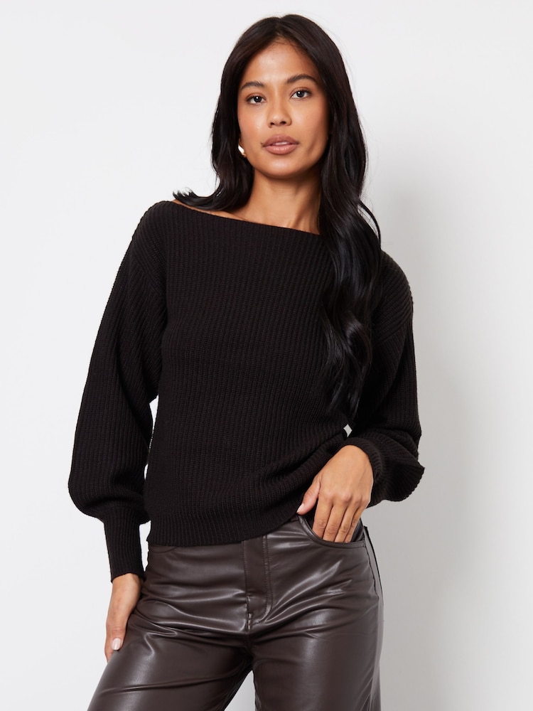 Threadbare Blue/ Black Slash Neck Knitted Jumper 2 Pack - Image 3 of 3