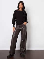 Threadbare Black Slash Neck Chunky Knit Jumper - Image 3 of 4