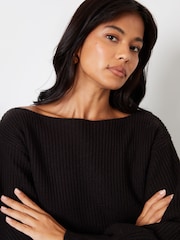 Threadbare Black Slash Neck Chunky Knit Jumper - Image 4 of 4