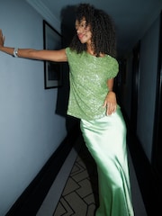 Threadbare Green Short Sleeve Sequin Top - Image 2 of 6