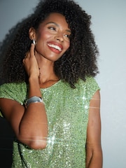 Threadbare Green Short Sleeve Sequin Top - Image 5 of 6