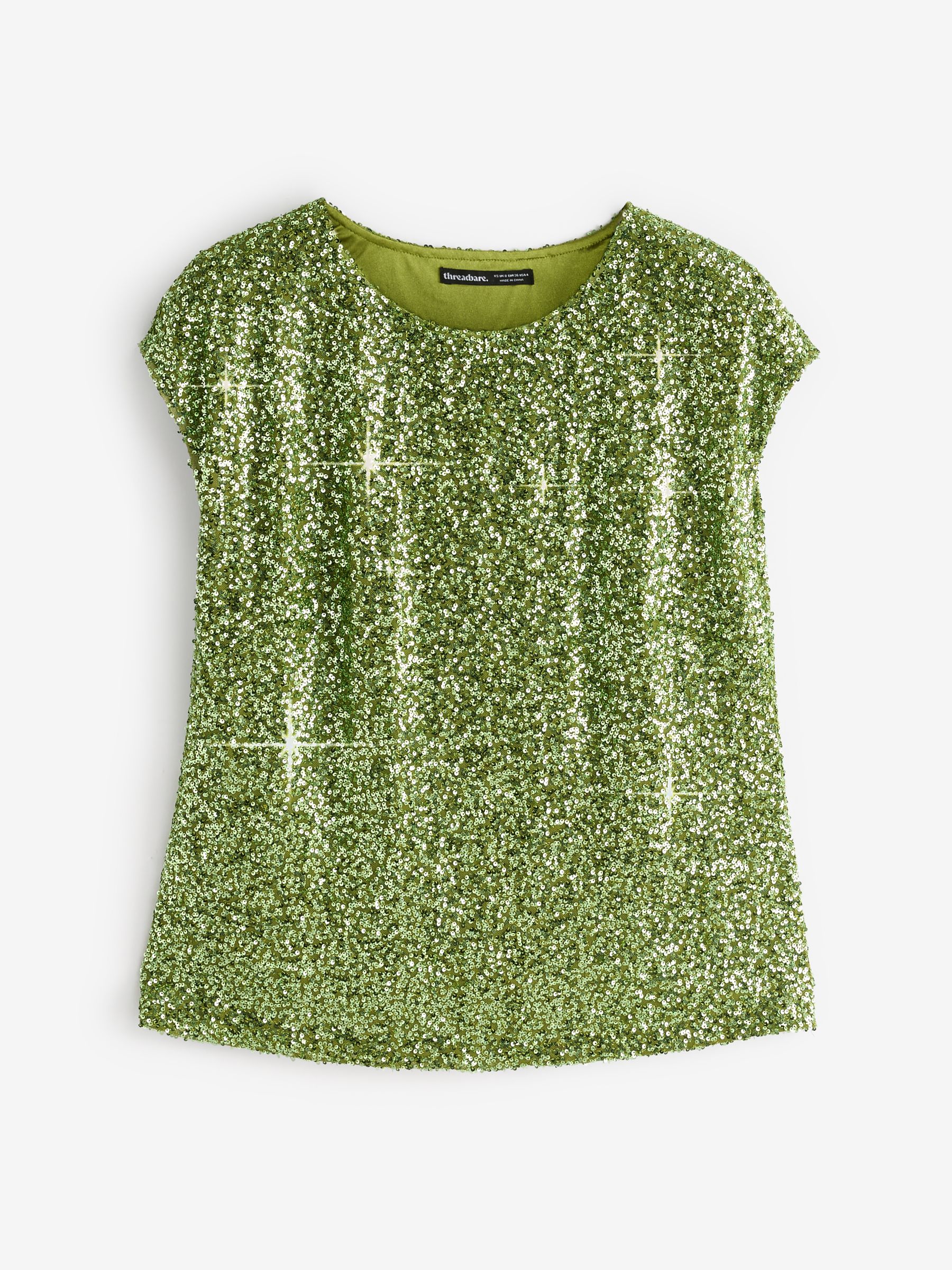 Buy Threadbare Green Short Sleeve Sequin Top from Next Luxembourg