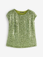 Threadbare Green Short Sleeve Sequin Top - Image 6 of 6