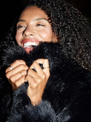 Threadbare Black Cropped Faux Fur Coat - Image 2 of 4