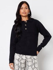 Threadbare Black Polo Collar Knitted Jumper - Image 1 of 4
