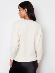 Threadbare Cream Embellished Star Balloon Sleeve Knitted Jumper - Image 2 of 4