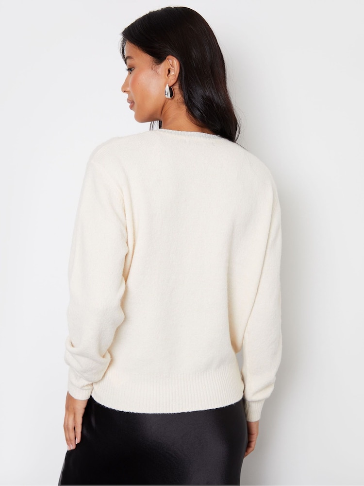 Threadbare Cream Embellished Star Balloon Sleeve Knitted Jumper - Image 2 of 4