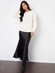 Threadbare Cream Embellished Star Balloon Sleeve Knitted Jumper - Image 3 of 4