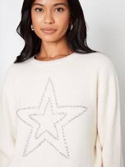 Threadbare Cream Embellished Star Balloon Sleeve Knitted Jumper - Image 4 of 4