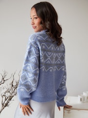 Threadbare Blue Fairisle Crew Neck Knitted Christmas Jumper - Image 2 of 4