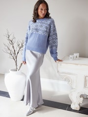 Threadbare Blue Fairisle Crew Neck Knitted Christmas Jumper - Image 3 of 4