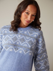Threadbare Blue Fairisle Crew Neck Knitted Christmas Jumper - Image 4 of 4