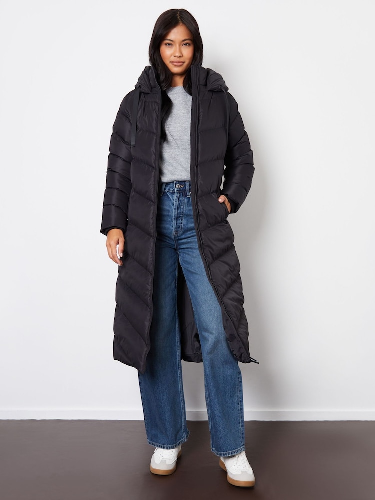 Threadbare Black Padded Maxi Coat - Image 1 of 4