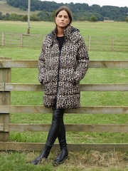 Threadbare Brown Leopard Print Hooded Puffer Coat - Image 2 of 5