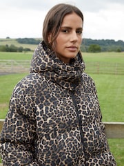 Threadbare Brown Leopard Print Hooded Puffer Coat - Image 3 of 5