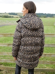 Threadbare Brown Leopard Print Hooded Puffer Coat - Image 4 of 5