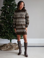 بني - فستان بتصميم كنزة مزيَّن بفيونكة من Threadbare - صورة 4 من 4