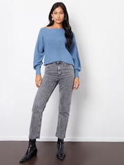 Threadbare Blue Slash Neck Chunky Knit Jumper - Image 3 of 4