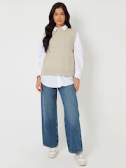 Threadbare Natural High Neck Basket Stitch Knitted Vest - Image 2 of 4