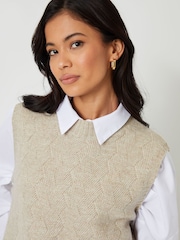 Threadbare Natural High Neck Basket Stitch Knitted Vest - Image 3 of 4