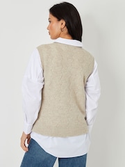 Threadbare Natural High Neck Basket Stitch Knitted Vest - Image 4 of 4