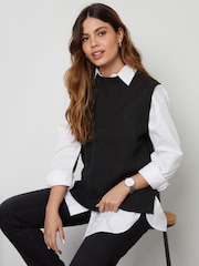 Threadbare Black High Neck Basket Stitch Knitted Vest - Image 1 of 5