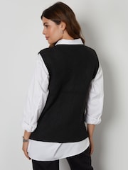 Threadbare Black High Neck Basket Stitch Knitted Vest - Image 2 of 5