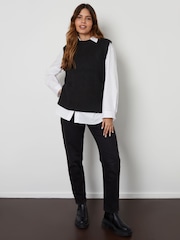 Threadbare Black High Neck Basket Stitch Knitted Vest - Image 3 of 5