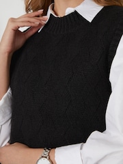 Threadbare Black High Neck Basket Stitch Knitted Vest - Image 4 of 5