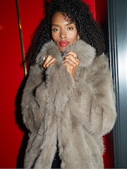 Threadbare Grey Longline Faux Fur Coat - Image 3 of 4