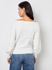 Threadbare White Slash Neck Cable Knit Jumper - Image 2 of 4