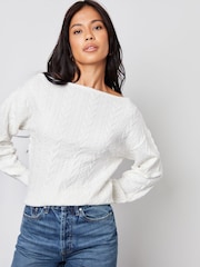 Threadbare White Slash Neck Cable Knit Jumper - Image 3 of 4