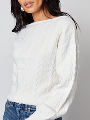 Threadbare White Slash Neck Cable Knit Jumper - Image 4 of 4