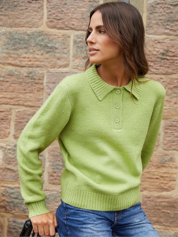 Threadbare Green Polo Collar Knitted Jumper - Image 1 of 5