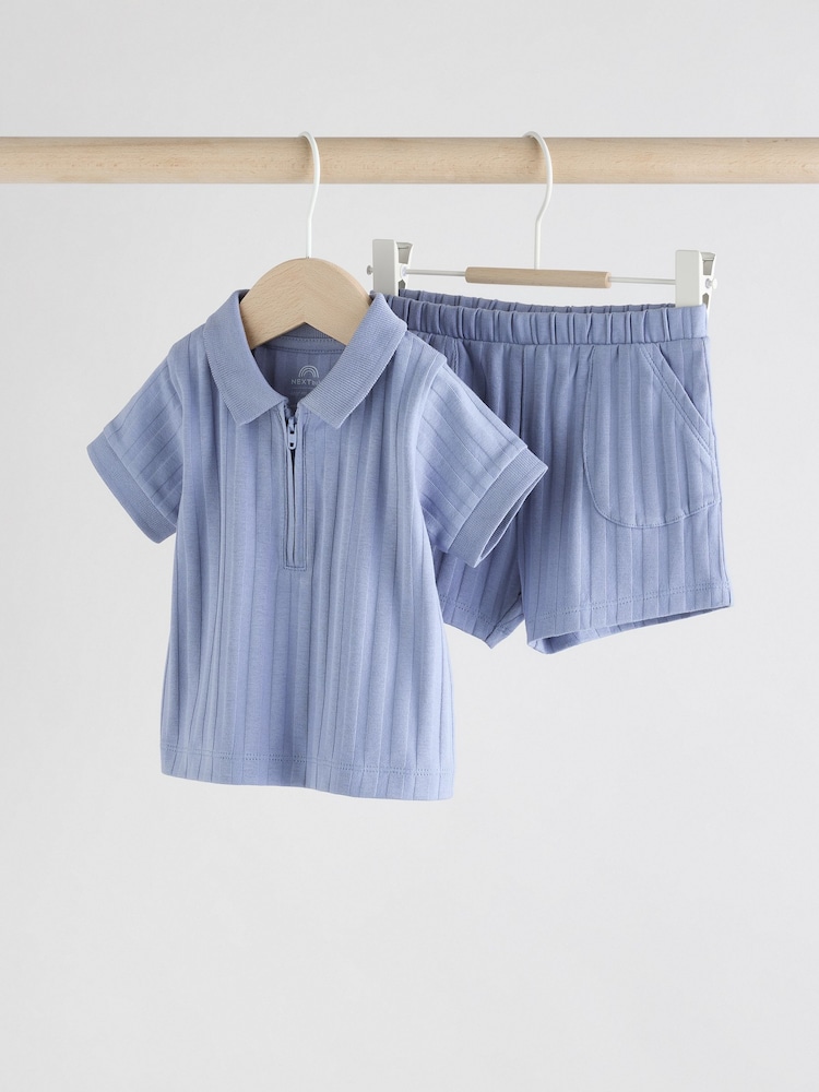 Blue Polo Top and Shorts Baby Set - Image 1 of 11