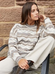 Threadbare Cream Textured Stripe Crew Neck Knitted Jumper - Image 1 of 5