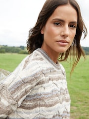 Threadbare Cream Textured Stripe Crew Neck Knitted Jumper - Image 3 of 5